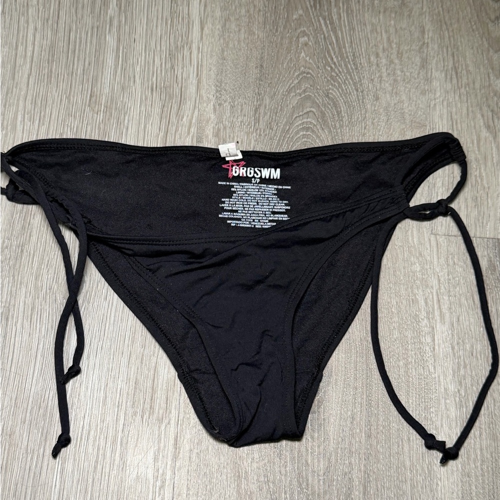 Black Side-Tie Bikini Bottoms - GRGSWM Logo